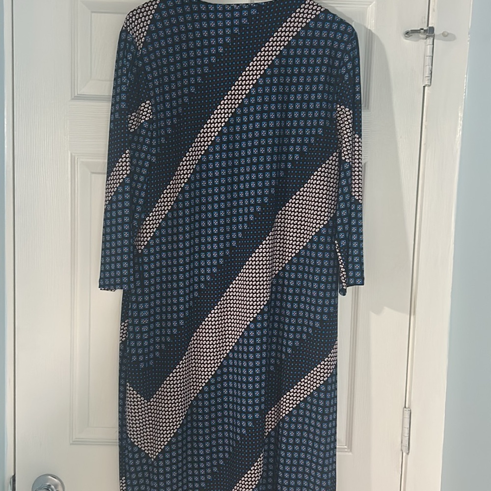 Chico's Blue Sheath Wrap Dress V-Neck 3/4 Sleeve Casual - Picture 11 of 11
